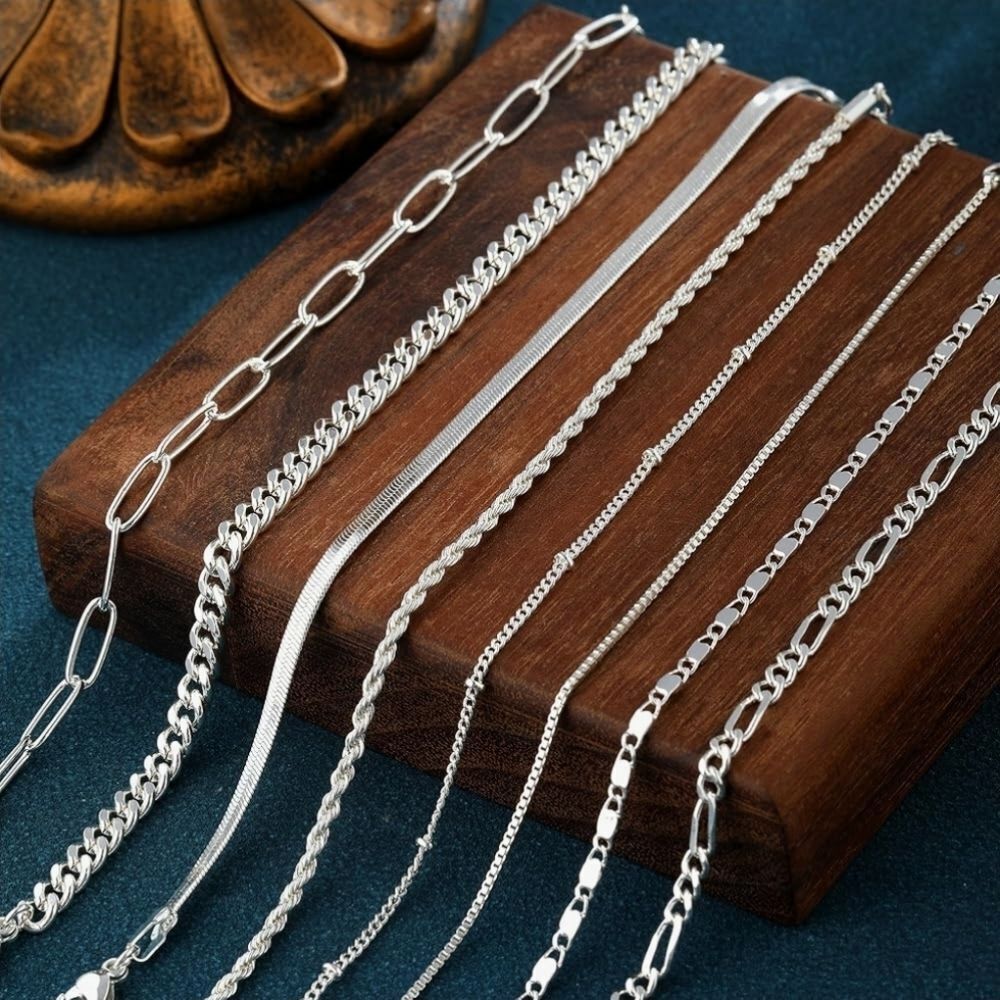 🔸️⏭️NIB Elegant Sterling Silver Plated 8-Piece Chain Bracelet Set